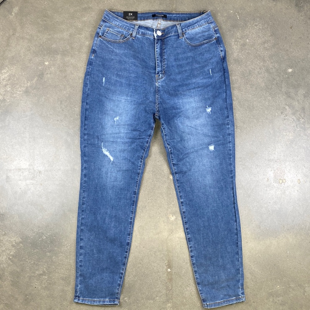 Blue high rise ripped skinny plus size jeans